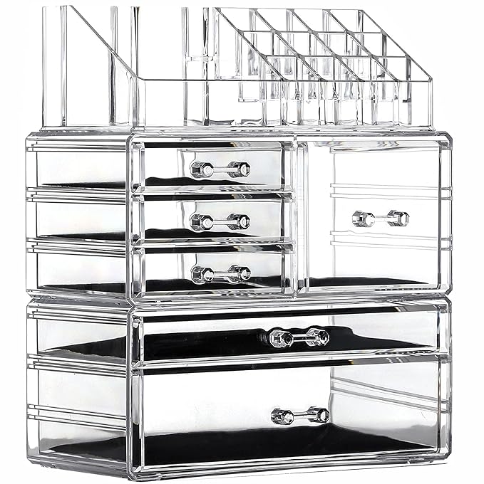 Cq acrylic 3 Pack Clear Makeup Organizer Countertop, Stackable 6 Drawers Skincare Organizer,Cute Skin Care Organizer for Vanity Hair Clip,Jewelry,Beauty Product Desk and Make Up Organizers for Vanity