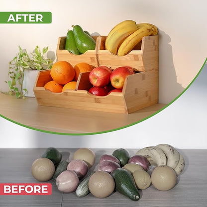 HOMESTEAD Bamboo Pantry Storage Bins – Potato & Onion Storage Bin for Pantry Organizers, Produce Organizer Set of 3 – Slide out Bin Access
