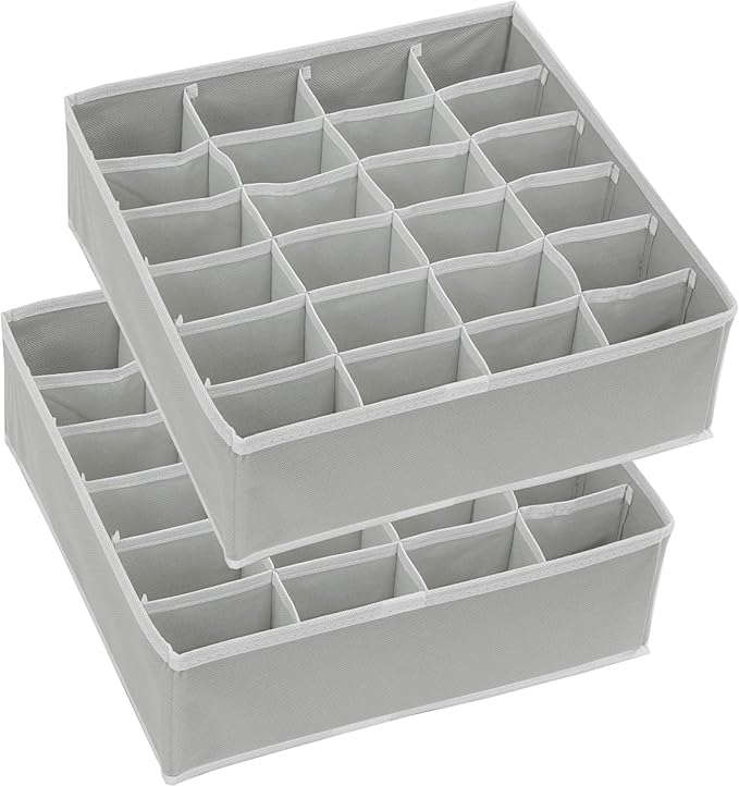 Simple Houseware 2 Pack Closet Sock Organizer, 24 Cell Drawer Divider, Gray
