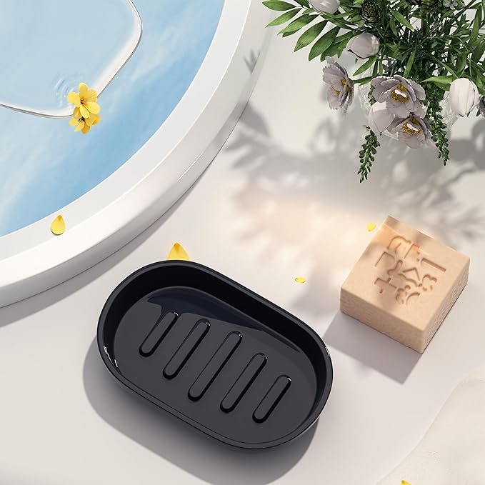 Bathroom Soap Dishes, Not Plastic！White Soap Dishes for Bar Soap, Bamboo Soap Dishes Holder for Bathroom Shower, Bathroom Sink Soap Dish (Black)