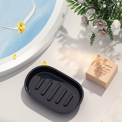 Bathroom Soap Dishes, Not Plastic！White Soap Dishes for Bar Soap, Bamboo Soap Dishes Holder for Bathroom Shower, Bathroom Sink Soap Dish (Black)