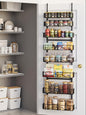 Over the Door Pantry Organizer, 8-Tier Adjustable Metal Hanging Storage Rack, Heavy Duty Door Mount Organizer for Kitchen Pantry Laundry Room Bathroom, Black