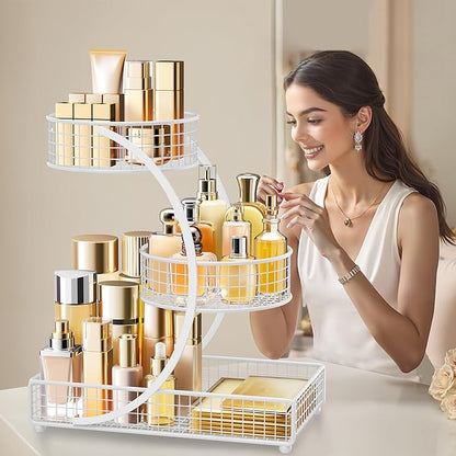 HBlife Makeup Organizer for Vanity, 3 Tier Metal Bathroom Countertop Organizers Skin Care Storage, Bathroom Counter Shelf Skincare Holder Perfume Cosmetic Display, White