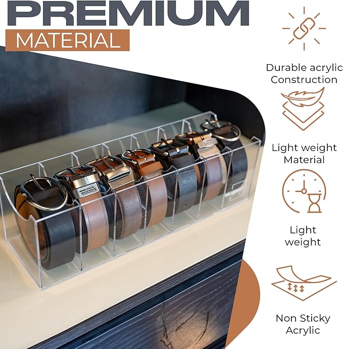 Targum Belt Organizer for Large Buckles – Extra-Wide Acrylic Belt Organizer with 7 Compartments for Closet and Drawer
