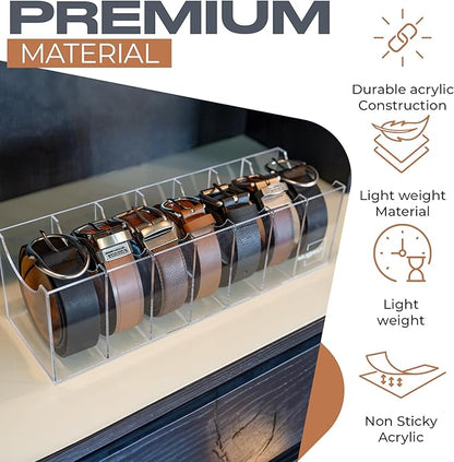 Targum Belt Organizer for Large Buckles – Extra-Wide Acrylic Belt Organizer with 7 Compartments for Closet and Drawer