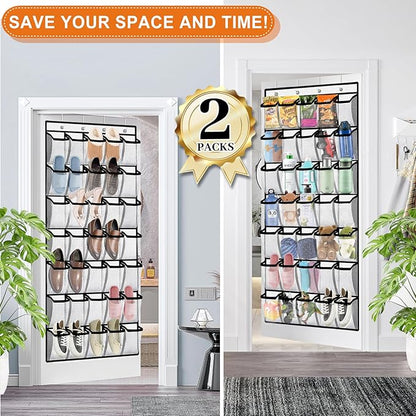 Aheroi 2 Pack 35 Pockets Over Door Shoe Organizer, White, Holds Up to 40 lbs, Mesh Pockets, Foldable, Hanging Shoe Rack