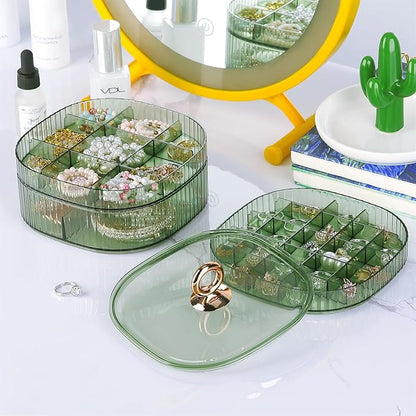 LETURE 3-Layer Acrylic Jewelry Organizer Box for Stud Earrings, Rings, Necklaces, Bracelets, Claw Clip Organizer, Small Bead Storage Containers for Crafts (Green)