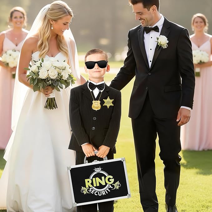Ring Security Wedding Ring Bearer Aluminum Briefcase-Padded Slits Holder Ring Bearer Gifts Security Box for Proposal Ceremony Wedding Day,Security Badge Props for Boys Kids