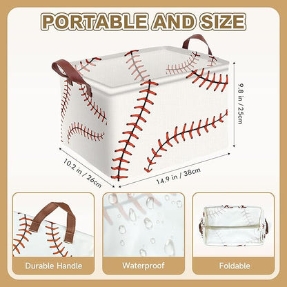 Baseball Decor Storage Basket Waterproof Canvas Toy Storage Bin Baseball Room Decor Collapsible Outdoor Basket with Leather Handles Blanket Baskets For Closets,Bedrooms,Gifts Baskets