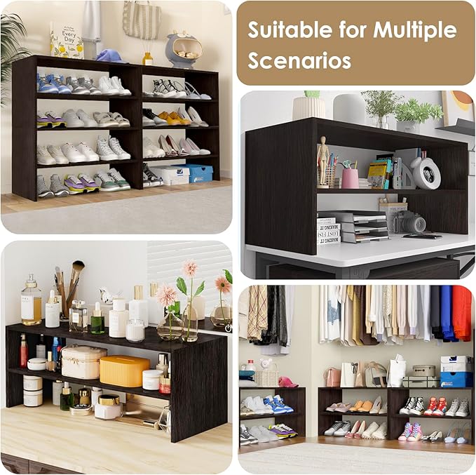 PrimeZone Shoe Rack for Closet - 2-Tier Stackable Shoe Shelf for 6-12 Pairs, Freestanding Wooden Shoe Organizer, Small Storage Shoe Stand for Entryway, Closet, Dorm, Office, Small Space, Espresso