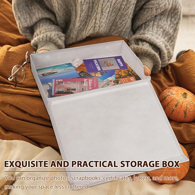 Flenpptly Decorative Photo Storage Box, Photo Boxes Storage with Lids Keepsake Box to Store Pictures, Envelope, Scrapbook Supplies Comes with Business Card Frame to Mark (Large)