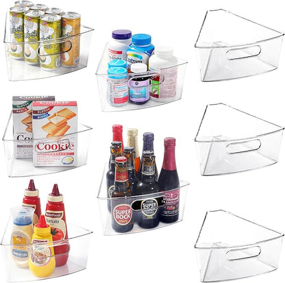 Leeden Lazy Susan Organizer for 28" Diameter Corner Lazy Susan, Plastic Kitchen Cabinet Storage Bins with Handle, 8 Packs, 1/8 Wedge - Food Safe, BPA Free