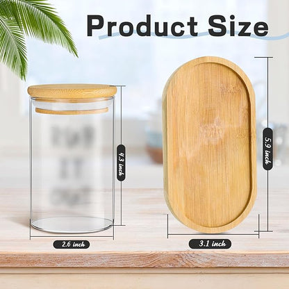 Tessco for you 6 Pcs Cotton Ball Holder Apothecary Jars with Lids Glass 3 Pcs Bamboo Tray Oval Plate Bathroom Decor Clear Cotton Ball Holder Bathroom Organizer Countertop Storage Containers
