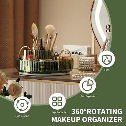 YCIA&DONE Rotating Makeup Organizer for Vanity, Large Capacity Make Up Storage Skin care Shelf Perfume Holders Cosmetic Dresser Organizer Countertop Spinning 360 (Vintage Green, 1Tier)