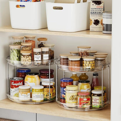 2 Tier Lazy Susan Organizer,10.6 Inches Lazy Susan Turntable for Cabinet,Stackable Turntable Organizer Rotating Spice Rack Organization for Kitchen Countertop,Pantry,Bathroom,Clear