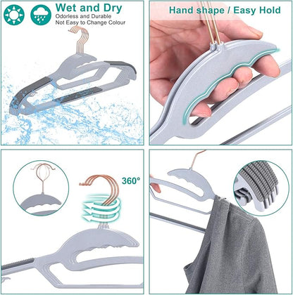 50-Pack Slim S-Shaped Plastic Hangers with Non-Slip Grips – Space-Saving Gray Hangers for Delicate Necklines, Fits Shirts, Dresses & Coats in Closet/Dorm Organizers