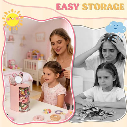 Azurphoric Hair Accessories Organizer with Hair Brush Holder, Rotatable Makeup Brush Holder for Necklaces, Earring, Bracelet, Ring, Makeup Brushes, Hair Clip and Hair Accessories (Pink, 3-Layer)
