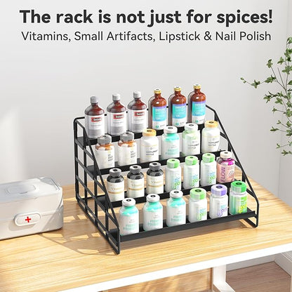 Bunoxea Spice Rack 4 Tier Kitchen Cabinet Organizer,Countertop Spice Rack,Tier Depth Adjustable Cabinet Shelf,Step Spice Organization Easy Visibility,Holds Seasoning and Condiments 2Pack