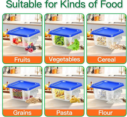 6 pcs 2qt Food Storage Containers with Lid, Square Clear Commercial Food Storage Containers with Handle and Scale for Food Storage in Home Kitchen & Dining (Blue)
