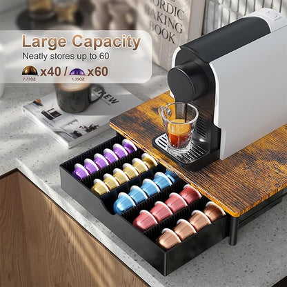 gianotter Wood Vertuo Pod Holder Drawer, Compatible with Nespresso Vertuo Capsules, Compatible with 40 Large or 60 Small Nespresso Capsule Organizer