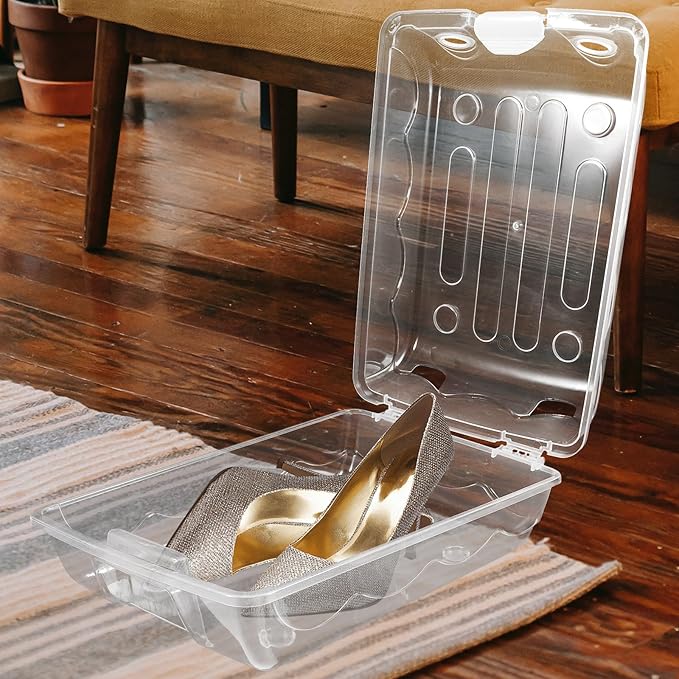 Shoe Storage Box Organizer with Lid, 31.5x21x11cm Thickened Plastic Shoe Container for Closet, Stackable Sneaker and Boot Organizer for Home Storage