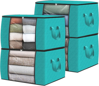 Fab totes Storage Bags,Clothes Blanket Storage Bins Foldable Closet Organizers with Reinforced Handle for Home Dorm Storage and Organization,Fabric Bags for Organizing Sheets,Clothing (Green,4 Pack)