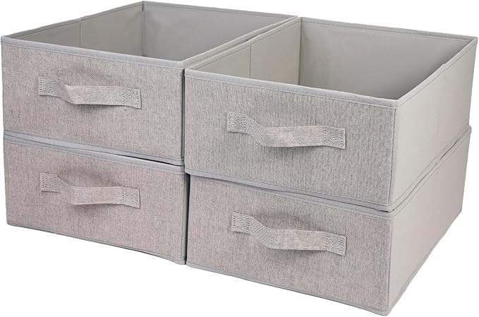 Clothings Collapsible Storage Bins, Foldable Drawer Organizers Closet Storage Baskets Cube Storage Bin for Bedroom Living Room (4 Pack, Grey, 15.4x11.4x5.5inch)
