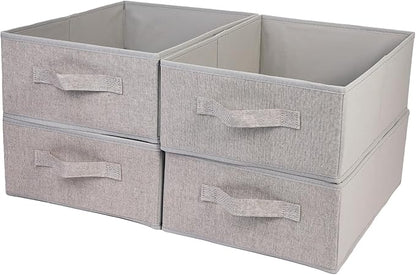 Clothings Collapsible Storage Bins, Foldable Drawer Organizers Closet Storage Baskets Cube Storage Bin for Bedroom Living Room (4 Pack, Grey, 15.4x11.4x5.5inch)