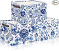 Geelin 3 Pack Blue and White Chinoiserie Storage Baskets, Large Foldable Decorative Storage Bins with Handles, Blue Floral Canvas Organizer Boxes for Closet Shelf Nursery Bedroom Home Organization