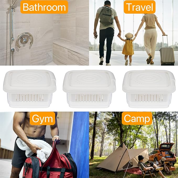 Square Soap Travel Case with Drainage Layer, Leak-Proof Soap Container for Gym, Bathroom, Traveling, Camping, Shower (3 Pcs, White)