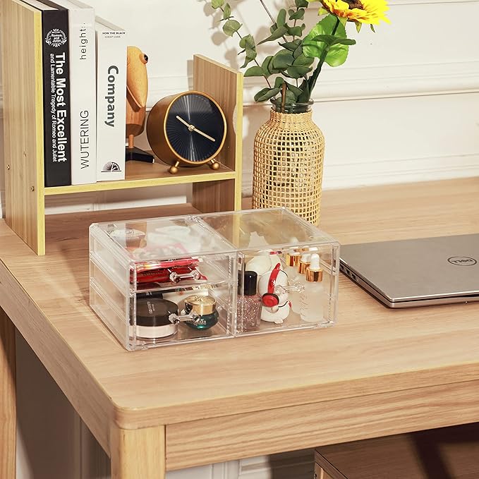 Cq acrylic Stackable Make Up Organizing With 3 Drawers,Clear Drawer Organizer for Vanity Counter, Plastic Makeup Storage Organizer for Bathroom,Medicine,Craft,Accessory,Beauty Supplies,Pack of 1