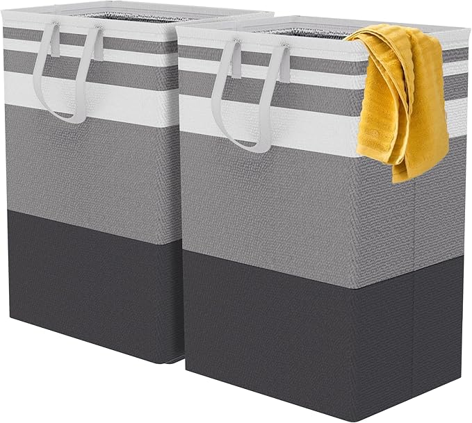 75L Large Laundry Hamper with Handles, Dirty Clothes Hamper for Bedroom Waterproof, Freestanding Tall Laundry Basket Waterproof, Hamper for Bedroom, Bathroom, Dorm, Toys Storage (Stripes, 2 × 75L)