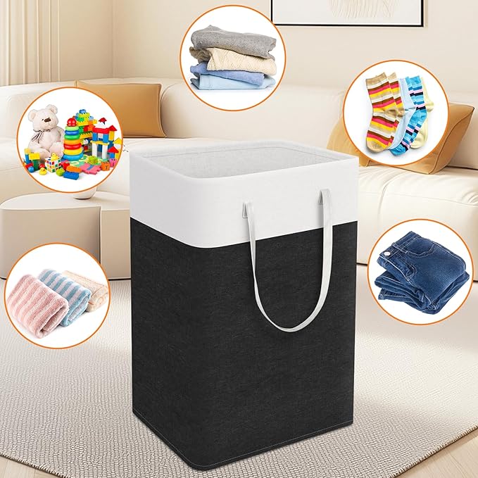 TasticTotes laundry basket 3-Pack, laundry hamper, Hamper with handles, collapsible laundry baskets, Waterproof dirty clothes hamper, Towel Storage for Home or Dorm, 88L-Black