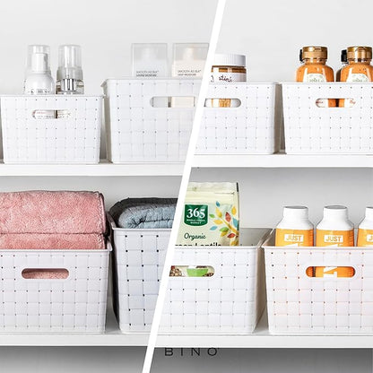 BINO | Plastic Storage Baskets Small - White | THE STABLE COLLECTION | Multi-Use Storage | Rectangular Cabinet Organizer | Baskets For Organizing with Handles | Home Office Organization and Storage