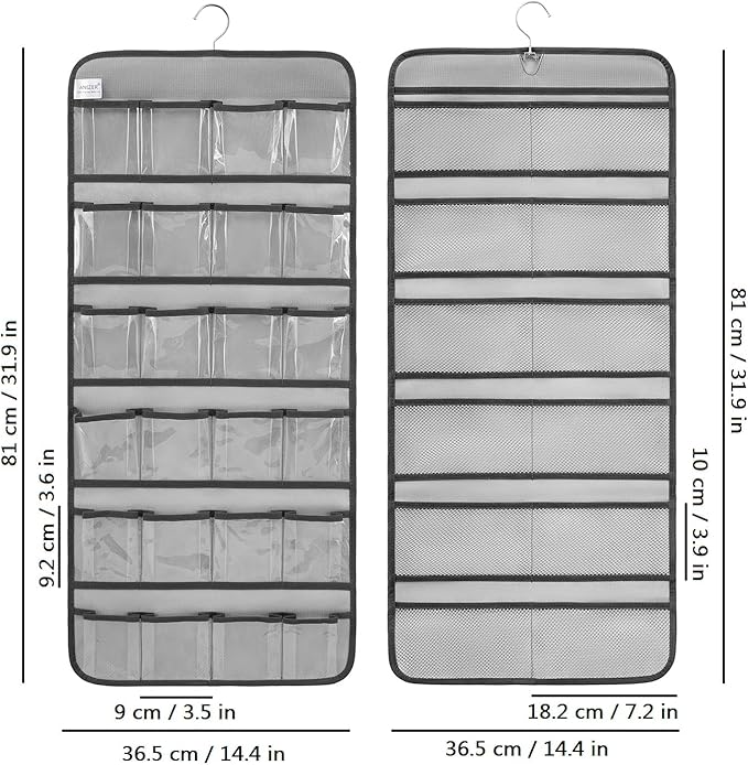 Dual-sided Hanging Baby Shoes Organizer Closet Toddler Shoe Storage Holder for Kids Bow Socks Underwear (GREY)
