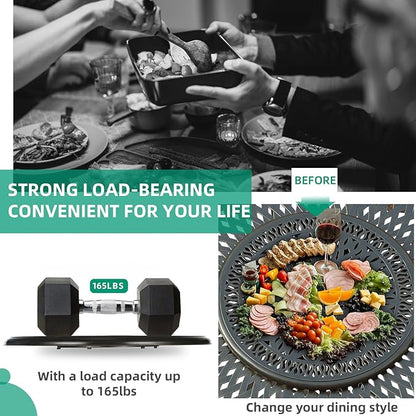 VIVIJASON 35.4" Cast Aluminum Lazy Susan Turntable, 360° Large Rotating Display Tray with Silent Bearings, Round Table Top Swivel Serving Plate with 2" Umbrella Hole for Outdoor Dining Table