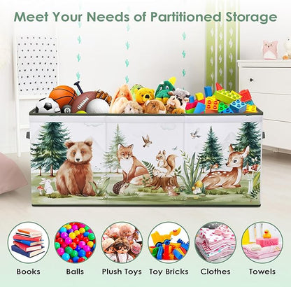 Large Toy Box Chest Organizer with Flip Lid for Kids, Collapsible Oxford Toy Storage Box with Handles for Boys Girls, Sturdy Waterproof Storage Organizer for Bedroom Playroom Nursery, 37.7×12.5×15.7''