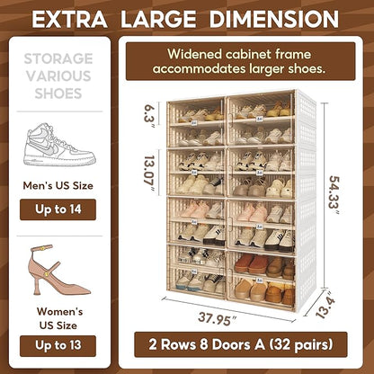 ANTBOX Foldable Shoe Rack Cabinet with Clear Doors, Extra Large Shoe Organizer for Entryway & Closet, Portable Dust-Free Storage Shelf Holds 32 Pairs (X-Large 32 Pairs)