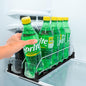 Upgraded Premium Drink Organizer for Fridge. Ultra Space Saving Soda Can Organizer for Refrigerator with Larger Stopper Height and Automatic Pusher with Locking Feature. Holds 10 Cans (2 Rows, Black)