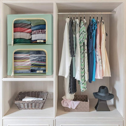 Sorbus Storage Bins with Metal Frame - Stackable & Foldable Clothes Organizer Bags - Oxford Fabric Storage Containers with Large Clear Window & Carry Handles Organization for Bedding Linen & Clothing