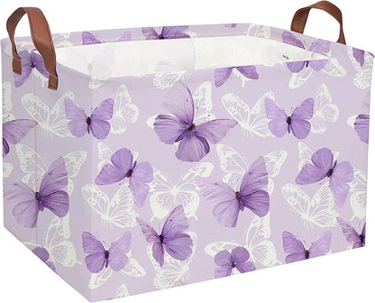 Sanjiaofeng Rectangular Kids Basket Butterfly Storage Bins,Girls Storage Basket with Handles.Clothers,Toys,Books,Kid's Gifts Bins. (Purple Butterfly)