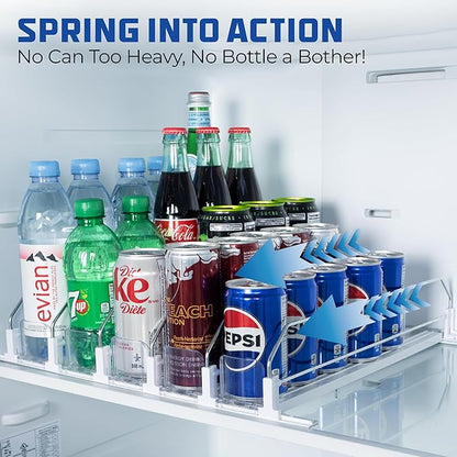Drink Organizer for Fridge-White Automatic Pusher Glide,12oz 16oz 20oz-Soda Dispenser for Fridge-Holds up to 25 Cans