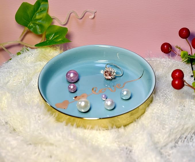 Ring Tray With Printed By Boutique Signature, To Be Prefect Gift, Home Decor, Turquoise Combe Natural Colorful Glaze.