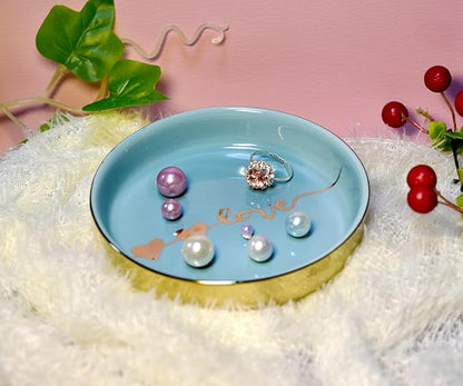 Ring Tray With Printed By Boutique Signature, To Be Prefect Gift, Home Decor, Turquoise Combe Natural Colorful Glaze.