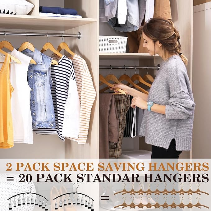 Legging Organizer for Closet, Metal Yoga Pants Hangers 2 Pack w/10 Clips Holds 20 Leggings, Space Saving, Clips Hanger for Pants, Shorts, Scarf, Hats (Black+Grey)