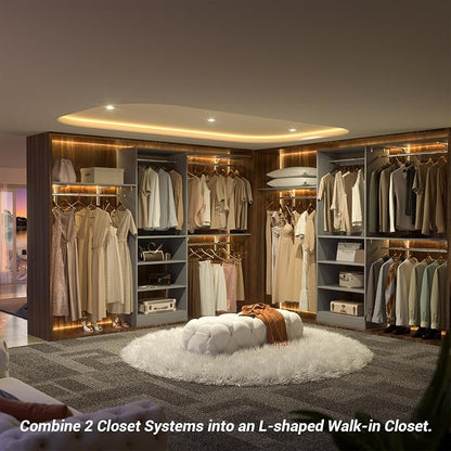 iSunirm 8FT Closet System with Shelves, 96'' Closet Organizer System with 3 Hanging Rods, Wall Mount Bedroom Wardrobe Walk-in Closet, Adjustable Cloth Garment Rack from 5 to 8FT (Cut to Fit), Grey