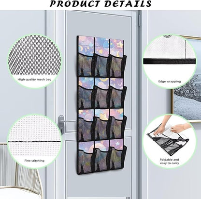 Candy Colored Behind Door Organizer Mesh Fabric Moon Over The Door Shoe Organizer for Closet Stars Wall Hanging Storage Easy to Install Shoe Holder Hanger