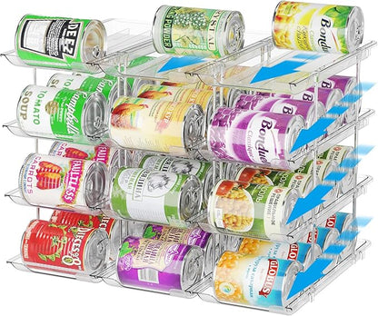 Can Organizer for Pantry Stackable AND Rolling Soda Can Dispenser for Refrigerator Soda Can Organizer
