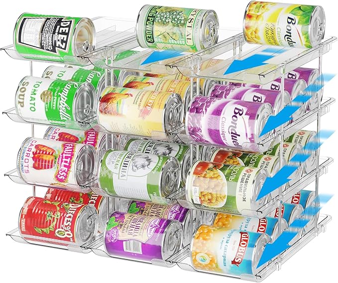 Can Organizer for Pantry Stackable AND Rolling Soda Can Dispenser for Refrigerator Soda Can Organizer