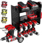 BUILTSTRONG Power Tool Organizer Wall Mount – 3-Tier Heavy-Duty Steel Rack, 6 Drill Slots, Dual Pegboard Sides, Side-by-Side Modular, 100 lb Capacity – Garage & Workshop (Black)
